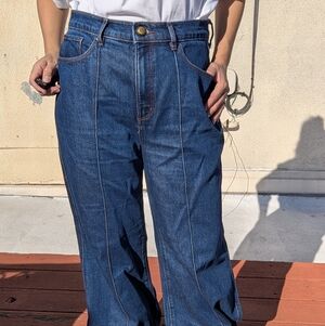 Ultra Wide Leg Dark Wash Seamed Jeans